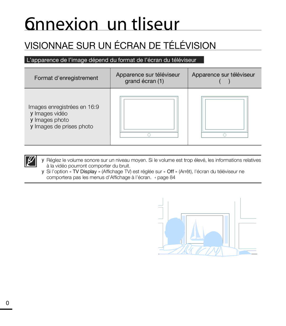 Samsung HMX-T10WP/EDC, HMX-T10OP/EDC, HMX-T10WP/XEU manual Visionnage SUR UN Écran DE Télévision, Format denregistrement 