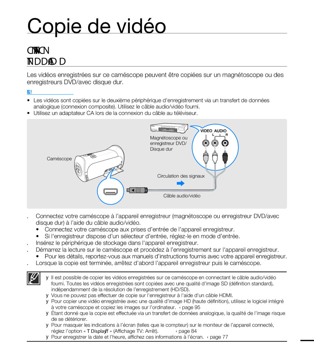 Samsung HMX-T10OP/EDC, HMX-T10WP/EDC, HMX-T10WP/XEU, HMX-T10BP/EDC manual Copie de vidéo 