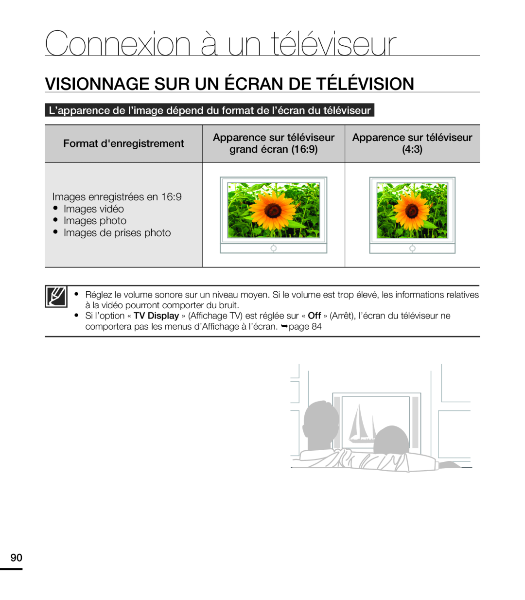 Samsung HMX-T10WP/EDC manual Visionnage Sur Un Écran De Télévision, Connexion à un téléviseur, Apparence sur téléviseur 