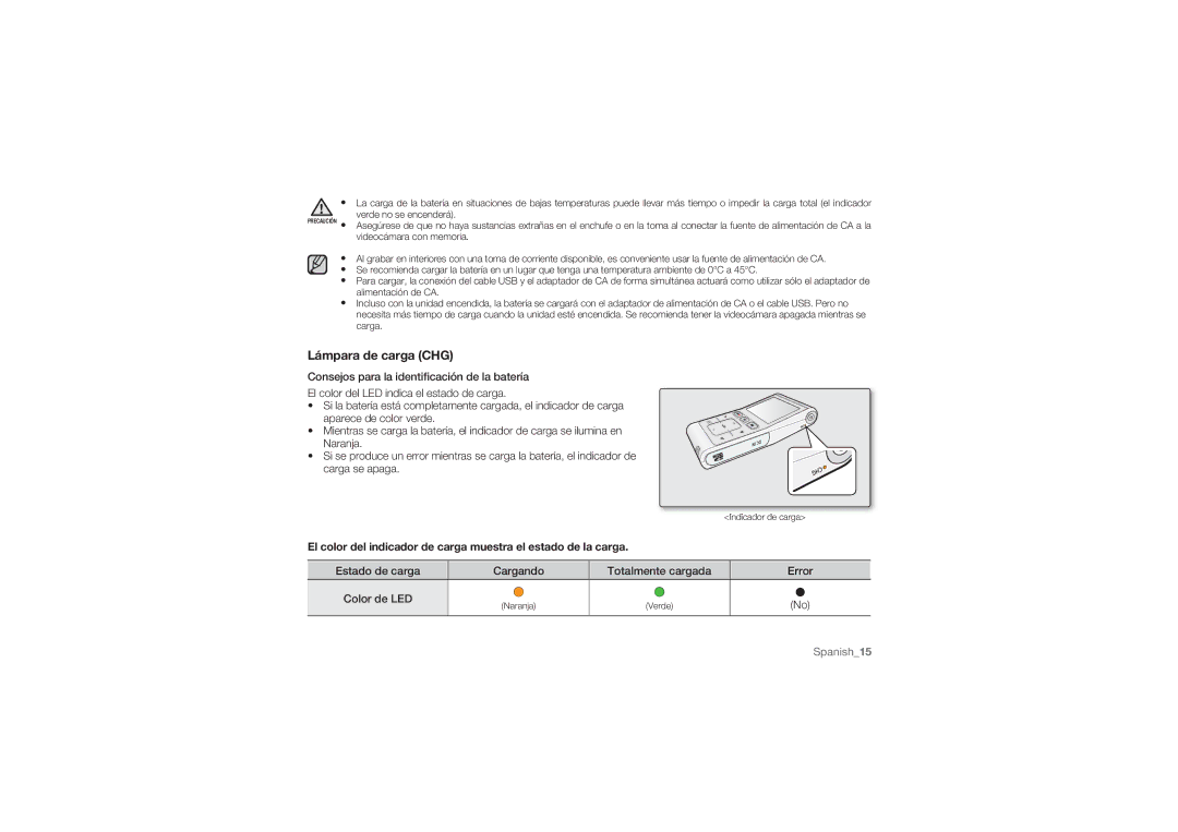 Samsung HMX-U100RP/EDC, HMX-U10BP/EDC, HMX-U10RP/EDC, HMX-U100BP/EDC, HMX-U10RP/XER manual Lámpara de carga CHG 