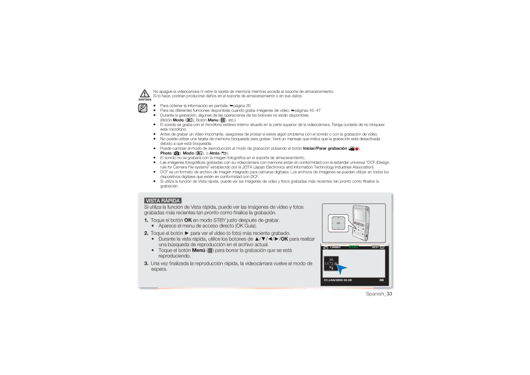 Samsung HMX-U10RP/EDC, HMX-U10BP/EDC, HMX-U100BP/EDC, HMX-U100RP/EDC, HMX-U10RP/XER manual Vista Rápida, Photo , Modo , o Atrás 