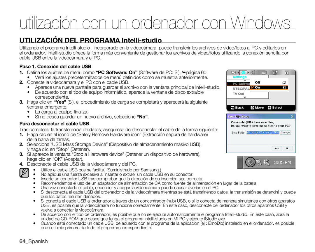 Samsung HMX-U100BP/EDC, HMX-U10BP/EDC, HMX-U10RP/EDC, HMX-U100RP/EDC, HMX-U10RP/XER Utilización con un ordenador con Windows 