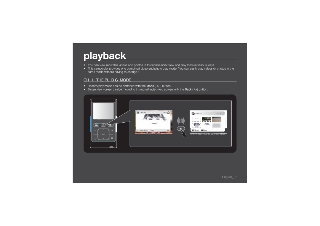 Samsung HMX-U10RP/XIL, HMX-U10BP/EDC, HMX-U10RP/EDC, HMX-U10UP/EDC, HMX-U10EP/EDC manual Changing the Playback Mode 