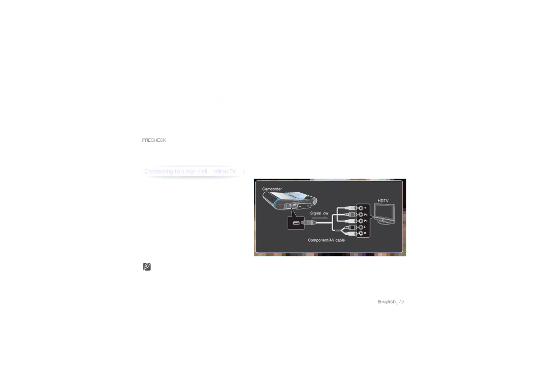 Samsung HMX-U10BP/XER, HMX-U10BP/EDC, HMX-U10RP/EDC, HMX-U10UP/EDC manual Connecting to other devices, Connecting to a TV 