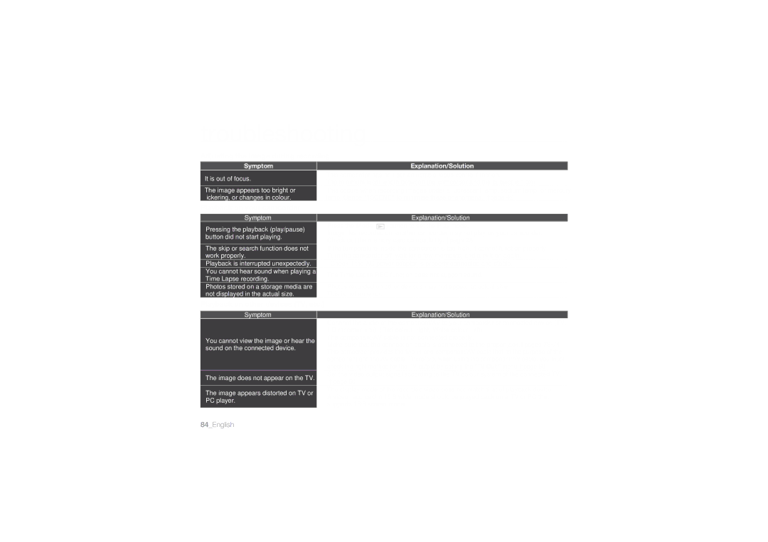 Samsung HMX-U10SP/EDC Adjusting the image during recording, Playback on your camcorder, Playback on other devices TV, etc 