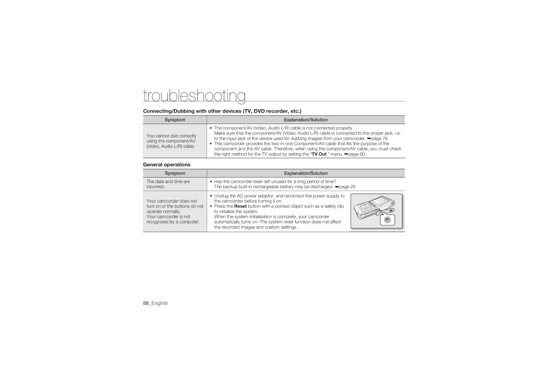 Samsung HMX-U100RP/EDC, HMX-U10BP/EDC manual Connecting/Dubbing with other devices TV, DVD recorder, etc, General operations 