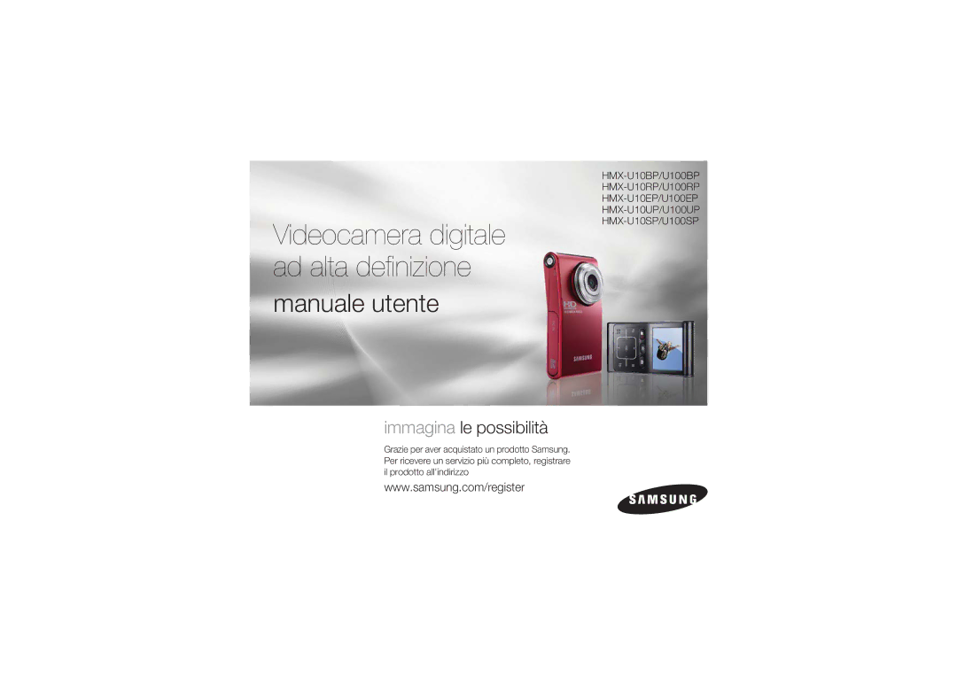 Samsung HMX-U10RP/EDC, HMX-U10BP/EDC, HMX-U10UP/EDC, HMX-U10EP/EDC manual Videocamera digitale ad alta deﬁnizione 