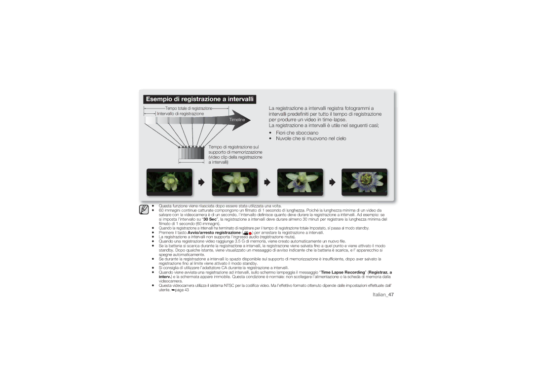 Samsung HMX-U10BP/EDC, HMX-U10RP/EDC, HMX-U10UP/EDC, HMX-U10EP/EDC, HMX-U10SP/EDC manual Esempio di registrazione a intervalli 