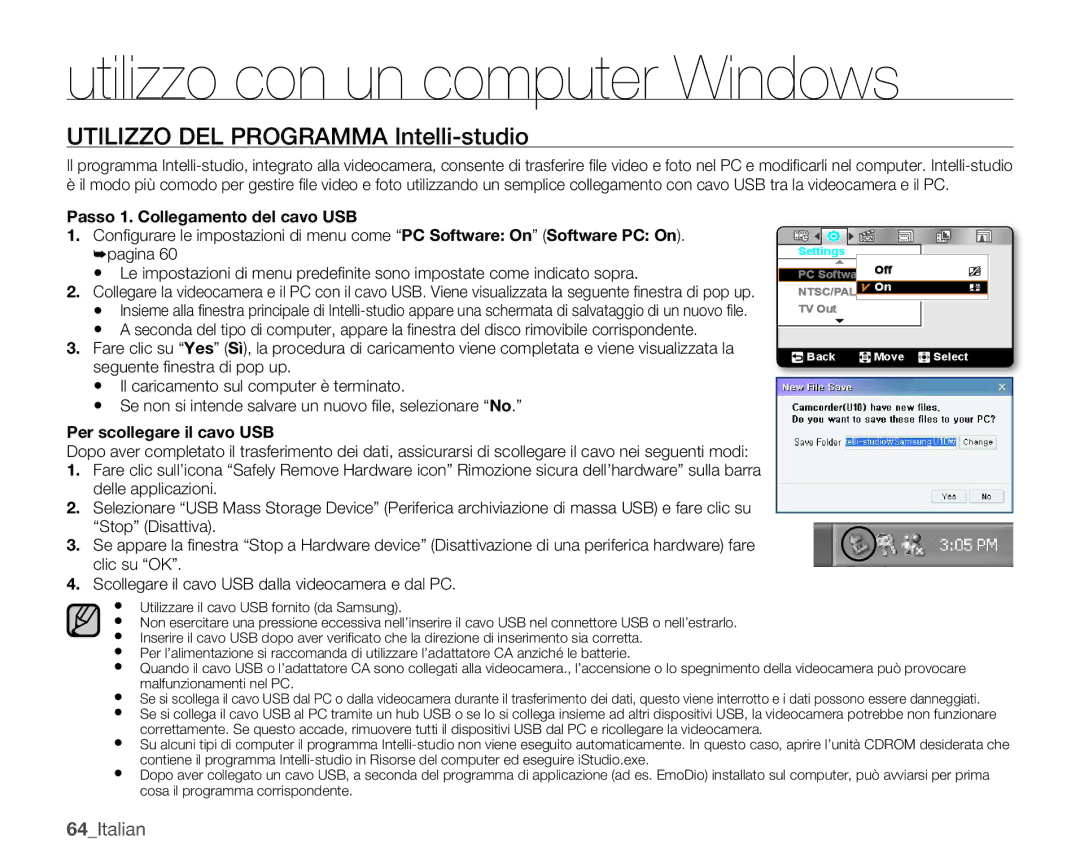 Samsung HMX-U10UP/EDC, HMX-U10BP/EDC, HMX-U10RP/EDC, HMX-U10EP/EDC, HMX-U10SP/EDC manual Utilizzo con un computer Windows 