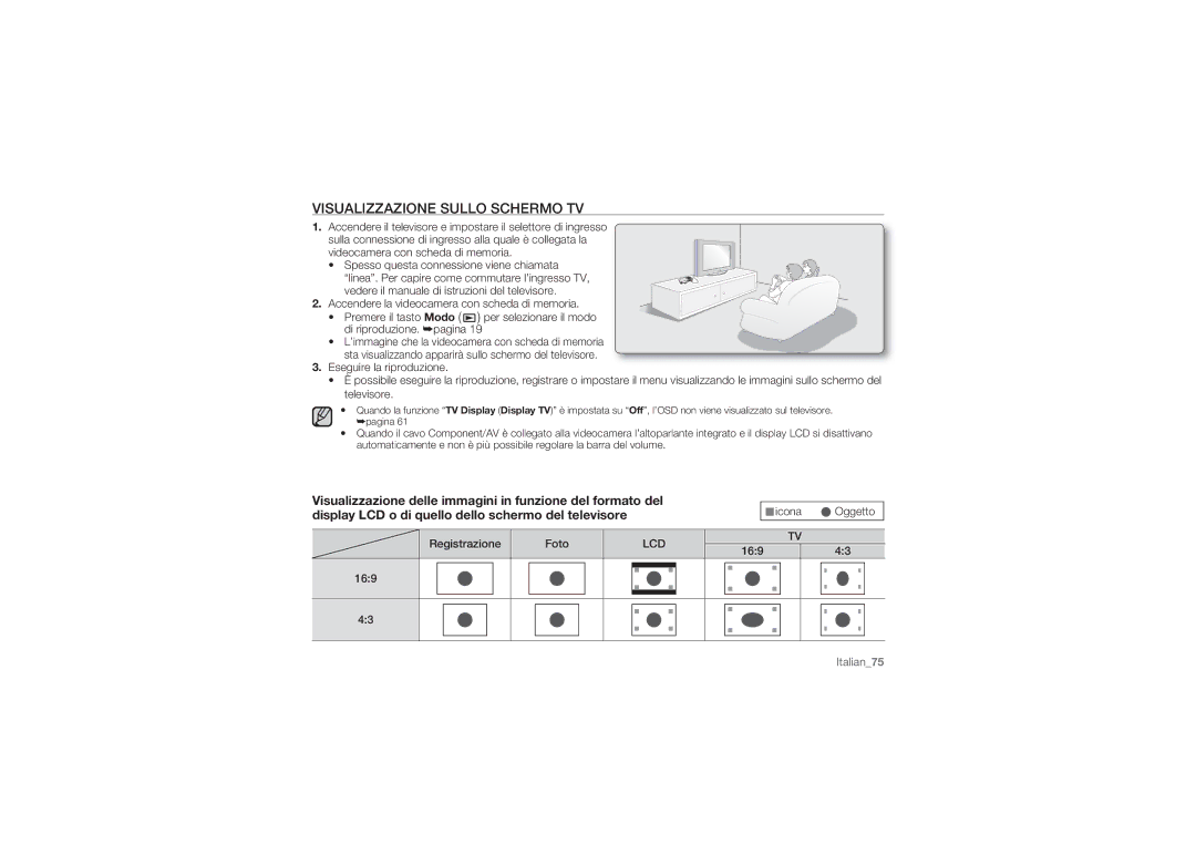 Samsung HMX-U10EP/EDC, HMX-U10BP/EDC, HMX-U10RP/EDC, HMX-U10UP/EDC, HMX-U10SP/EDC manual Visualizzazione Sullo Schermo TV 