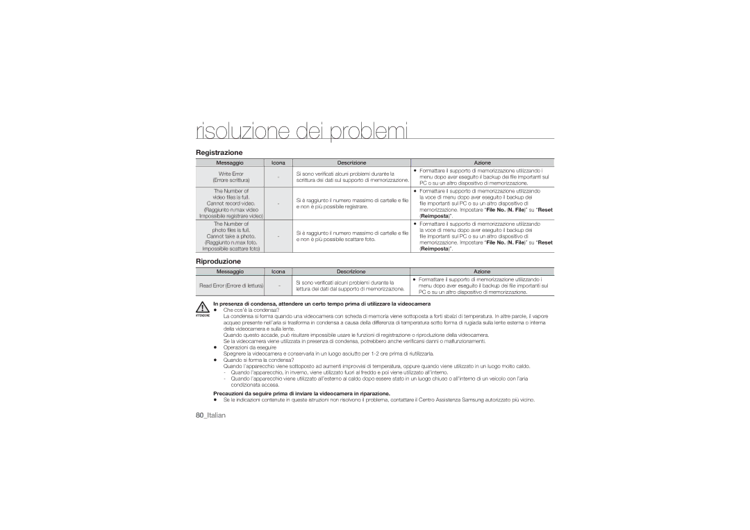 Samsung HMX-U10EP/EDC, HMX-U10BP/EDC, HMX-U10RP/EDC, HMX-U10UP/EDC, HMX-U10SP/EDC manual Registrazione, Riproduzione 