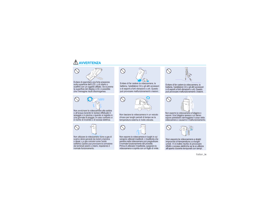 Samsung HMX-U10SP/EDC, HMX-U10BP/EDC, HMX-U10RP/EDC, HMX-U10UP/EDC, HMX-U10EP/EDC manual Avvertenza 