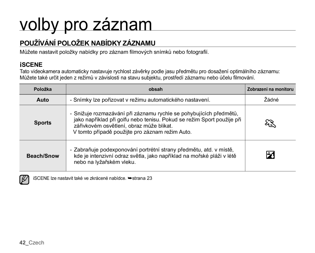 Samsung HMX-U10BP/EDC manual 328äË9È1Ë32/2ä.1$%Ë.=È=1$08, $Xwr, 6QtPN\OHSRĜLRYDWYUHåLPXDXWRPDWLFNpKRQDVWDYHQt 