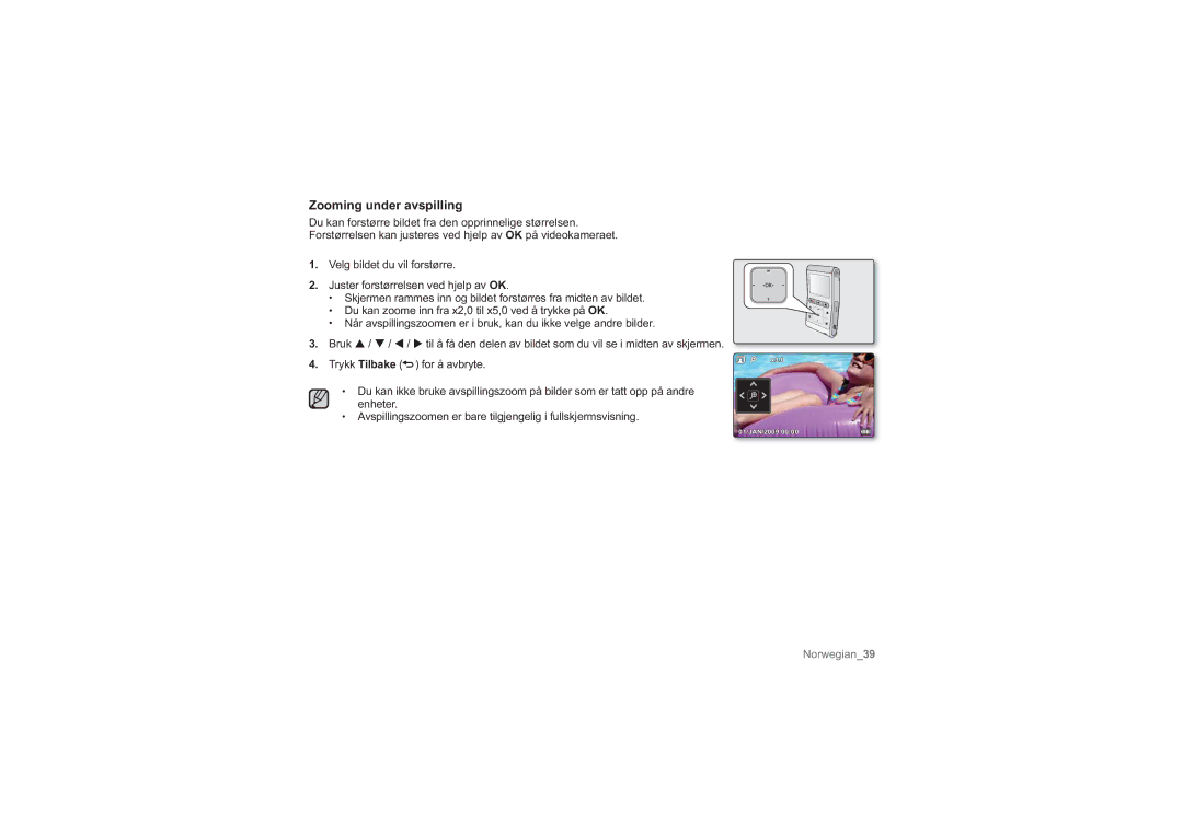 Samsung HMX-U10UP/EDC, HMX-U10BP/EDC, HMX-U10RP/EDC, HMX-U10EP/EDC, HMX-U10SP/EDC manual Zooming under avspilling 