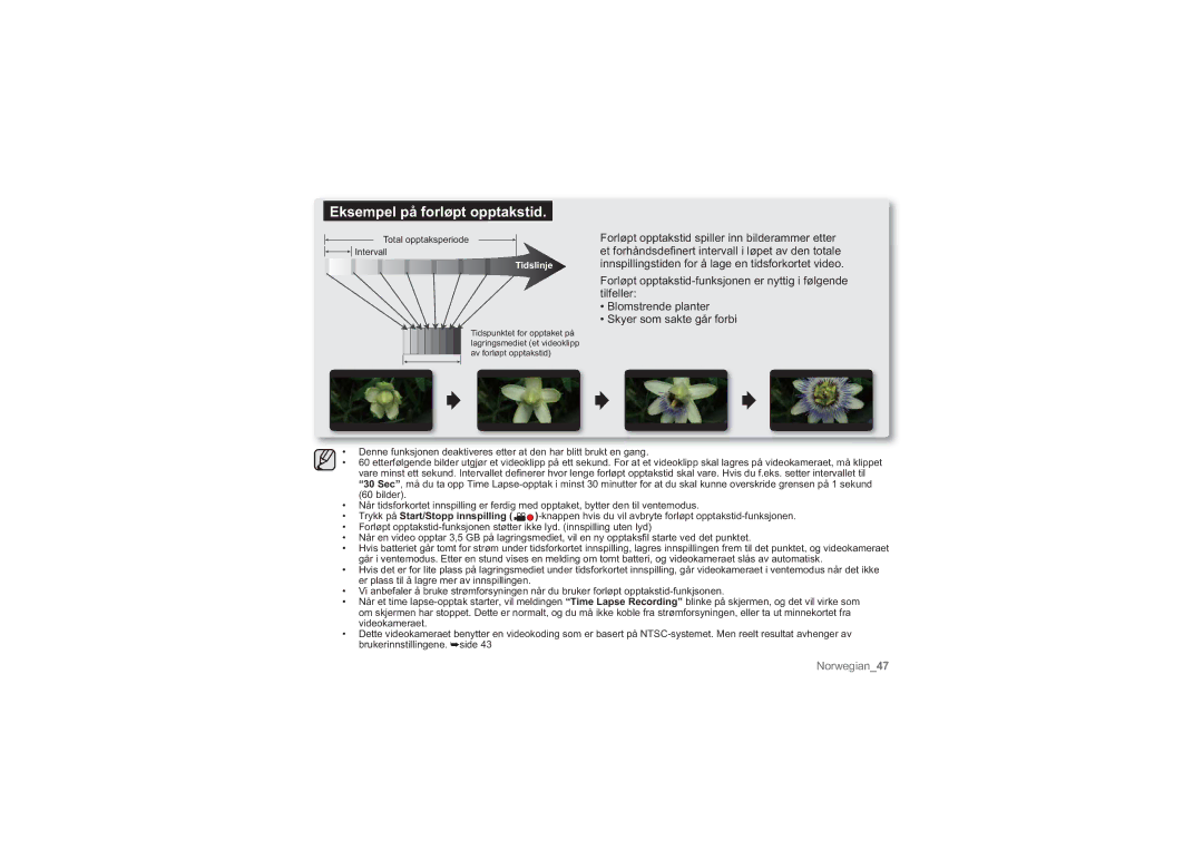 Samsung HMX-U10BP/EDC, HMX-U10RP/EDC, HMX-U10UP/EDC, HMX-U10EP/EDC, HMX-U10SP/EDC manual Eksempel på forløpt opptakstid 