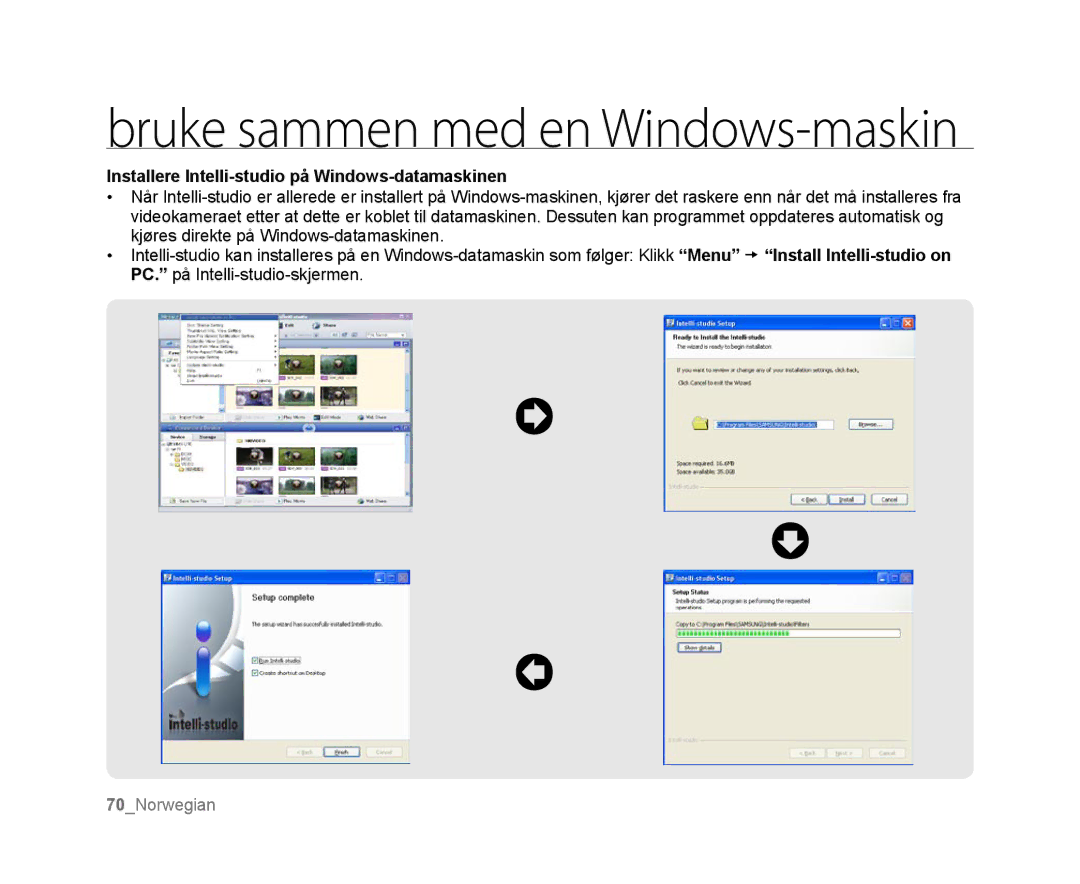 Samsung HMX-U10EP/EDC, HMX-U10BP/EDC, HMX-U10RP/EDC, HMX-U10UP/EDC manual Installere Intelli-studio på Windows-datamaskinen 
