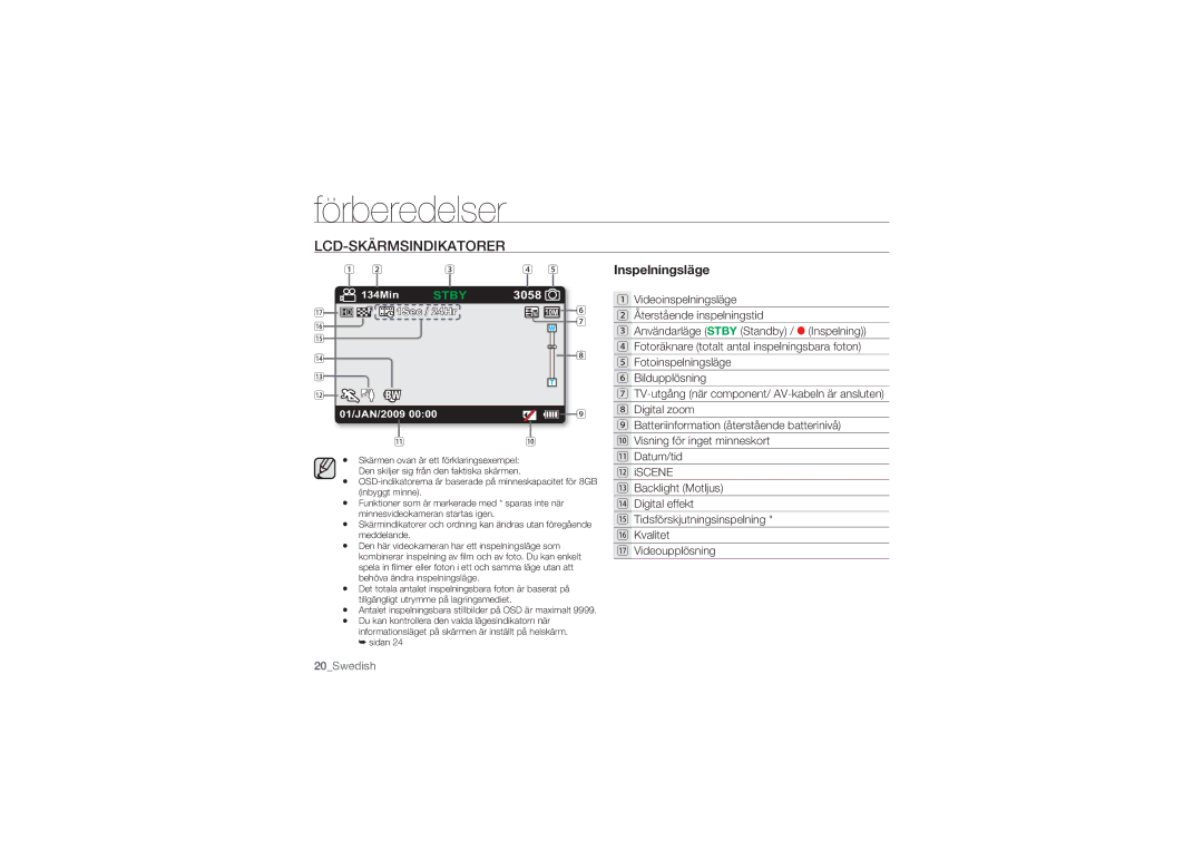 Samsung HMX-U10EP/EDC, HMX-U10BP/EDC, HMX-U10RP/EDC, HMX-U10UP/EDC, HMX-U10SP/EDC manual Lcd-Skärmsindikatorer, Inspelningsläge 