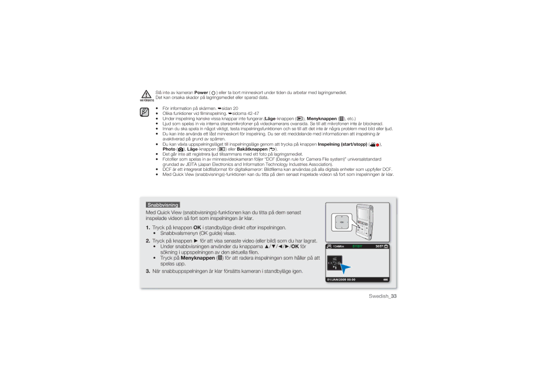 Samsung HMX-U10RP/EDC, HMX-U10BP/EDC, HMX-U10UP/EDC, HMX-U10EP/EDC, HMX-U10SP/EDC manual Swedish33 