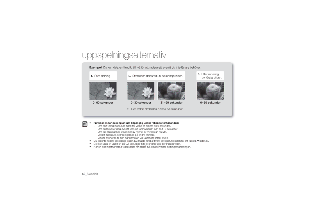 Samsung HMX-U10BP/EDC, HMX-U10RP/EDC, HMX-U10UP/EDC, HMX-U10EP/EDC, HMX-U10SP/EDC manual 52Swedish 