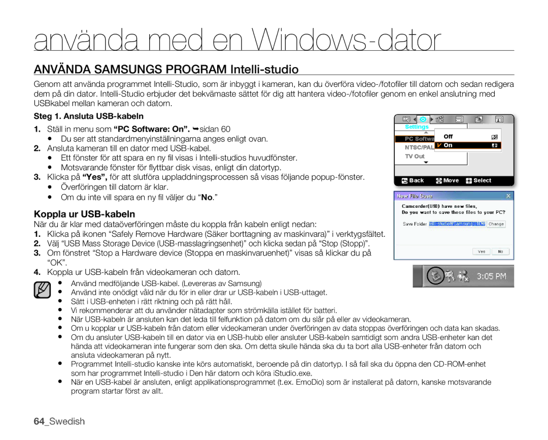 Samsung HMX-U10UP/EDC, HMX-U10BP/EDC, HMX-U10RP/EDC, HMX-U10EP/EDC, HMX-U10SP/EDC manual Använda med en Windows-dator 