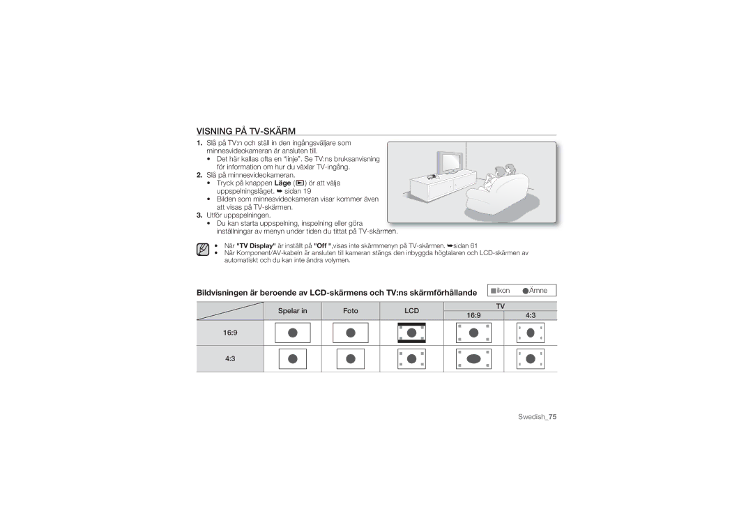 Samsung HMX-U10EP/EDC, HMX-U10BP/EDC, HMX-U10RP/EDC, HMX-U10UP/EDC, HMX-U10SP/EDC manual Visning PÅ TV-SKÄRM 