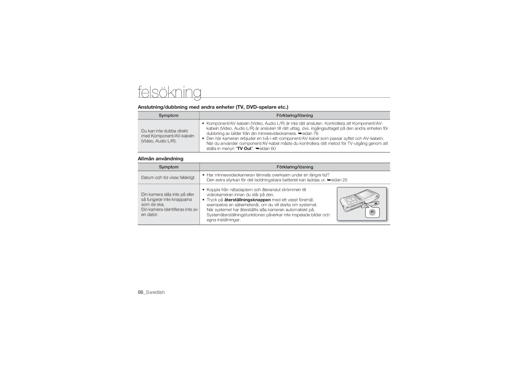 Samsung HMX-U10SP/EDC, HMX-U10BP/EDC manual Anslutning/dubbning med andra enheter TV, DVD-spelare etc, Allmän användning 