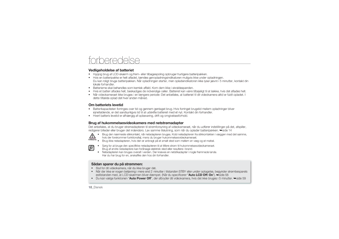 Samsung HMX-U10RP/EDC, HMX-U10BP/EDC manual Vedligeholdelse af batteriet, Om batteriets levetid, Sådan sparer du på strømmen 