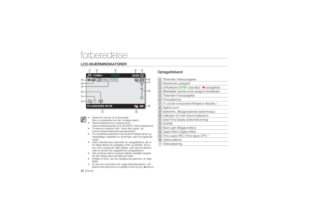 Samsung HMX-U10EP/EDC, HMX-U10BP/EDC, HMX-U10RP/EDC, HMX-U10UP/EDC, HMX-U10SP/EDC manual Lcd-Skærmindikatorer, Stby 