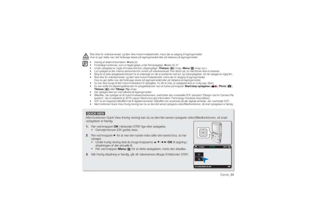 Samsung HMX-U10RP/EDC, HMX-U10BP/EDC, HMX-U10UP/EDC, HMX-U10EP/EDC, HMX-U10SP/EDC manual Dansk33 