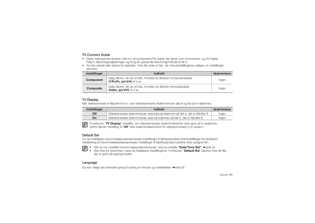 Samsung HMX-U10SP/EDC, HMX-U10BP/EDC, HMX-U10RP/EDC, HMX-U10UP/EDC manual TV Connect Guide, TV Display, Default Set, Language 