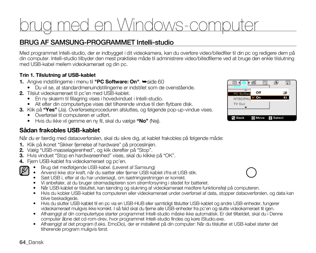 Samsung HMX-U10UP/EDC, HMX-U10BP/EDC, HMX-U10RP/EDC, HMX-U10EP/EDC, HMX-U10SP/EDC manual Brug med en Windows-computer 