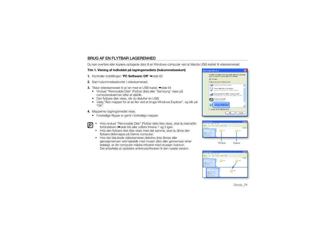 Samsung HMX-U10SP/EDC, HMX-U10BP/EDC, HMX-U10RP/EDC, HMX-U10UP/EDC, HMX-U10EP/EDC manual Brug AF EN Flytbar Lagerenhed 