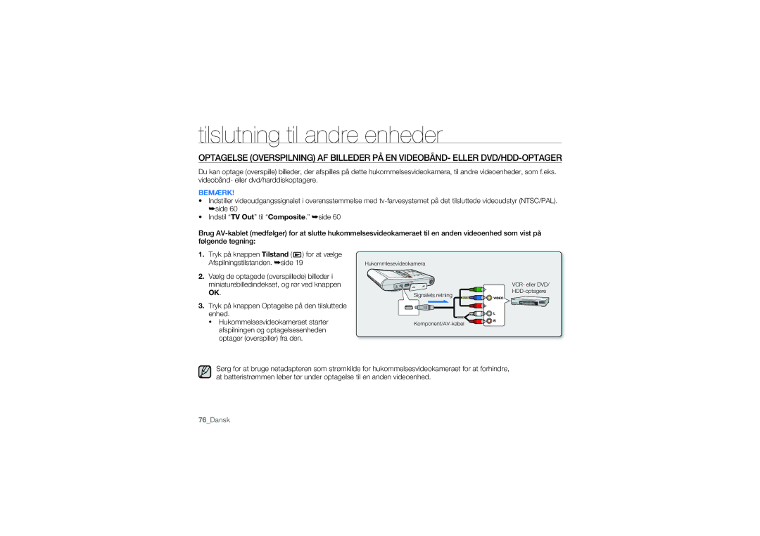 Samsung HMX-U10SP/EDC, HMX-U10BP/EDC, HMX-U10RP/EDC, HMX-U10UP/EDC, HMX-U10EP/EDC manual 76Dansk 