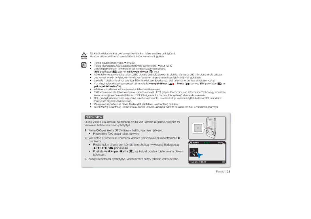 Samsung HMX-U10RP/EDC, HMX-U10BP/EDC, HMX-U10UP/EDC, HMX-U10EP/EDC, HMX-U10SP/EDC manual Finnish33 