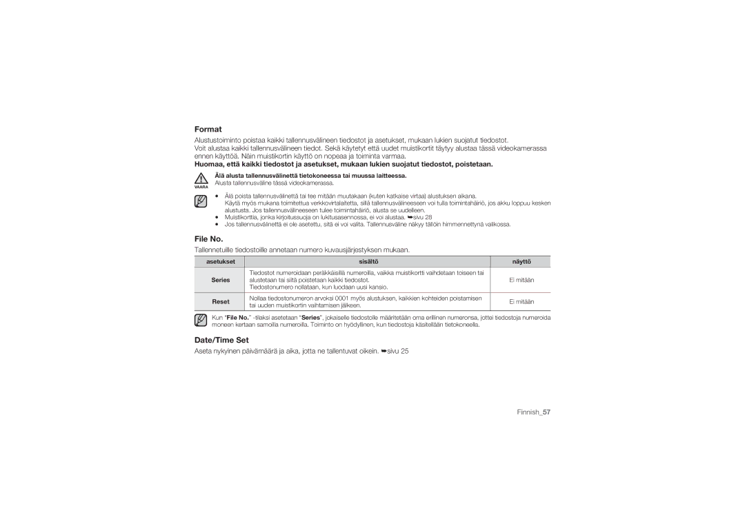 Samsung HMX-U10BP/EDC, HMX-U10RP/EDC, HMX-U10UP/EDC, HMX-U10EP/EDC, HMX-U10SP/EDC manual Format, File No, Date/Time Set 