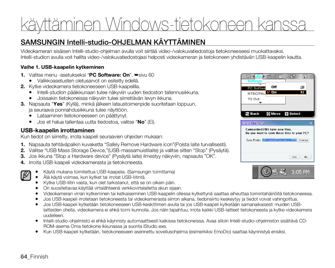 Samsung HMX-U10UP/EDC, HMX-U10BP/EDC, HMX-U10RP/EDC, HMX-U10EP/EDC, HMX-U10SP/EDC manual Käyttäminen Windows-tietokoneen kanssa 