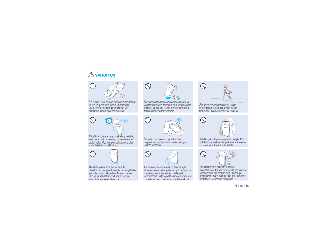 Samsung HMX-U10SP/EDC, HMX-U10BP/EDC, HMX-U10RP/EDC, HMX-U10UP/EDC, HMX-U10EP/EDC manual Varoitus 