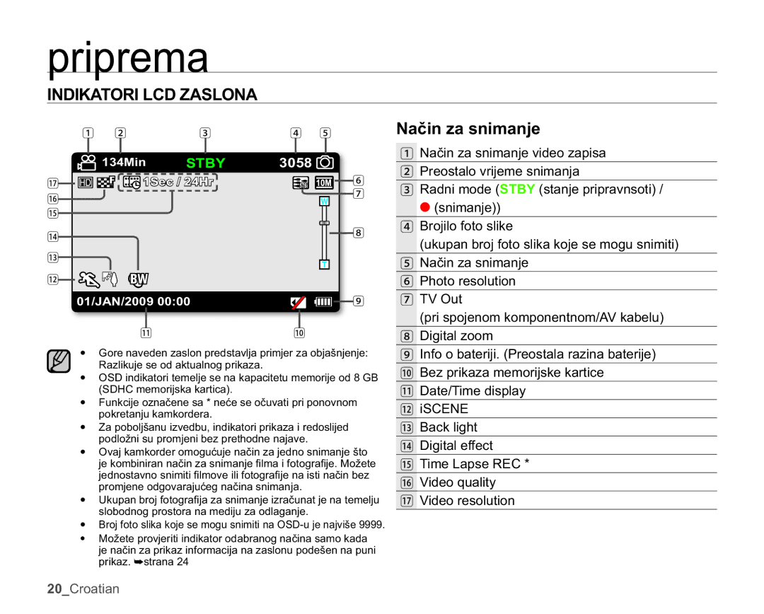 Samsung HMX-U10BP/EDC manual Sulsuhpd, $725,/&=$6/21$, 1DþLQDVQLPDQMHYLGHRDSLVD, 3UHRVWDORYULMHPHVQLPDQMD 