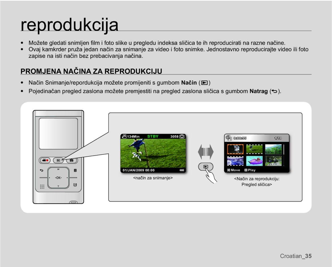 Samsung HMX-U10EP/EDC manual 3520-1$1$ý,1$=$53528.&,-8, QDþLQDVQLPDQMH!1DþLQDUHSURGXNFLMX 3UHJOHGVOLþLFD 