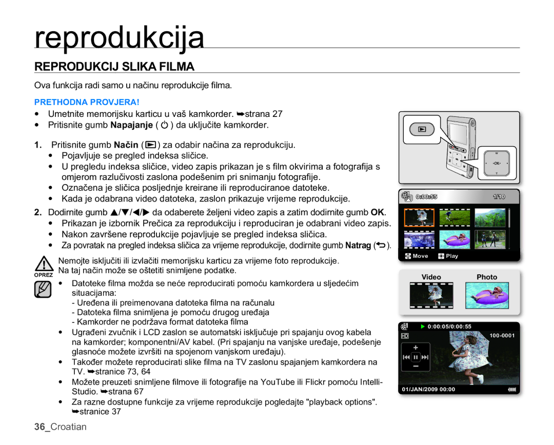 Samsung HMX-U10BP/EDC manual Uhsurgxnflmd, 53528.&,-6/,.$,/0$, 2YDIXQNFLMDUDGLVDPRXQDþLQXUHSURGXNFLMH¿OPD 