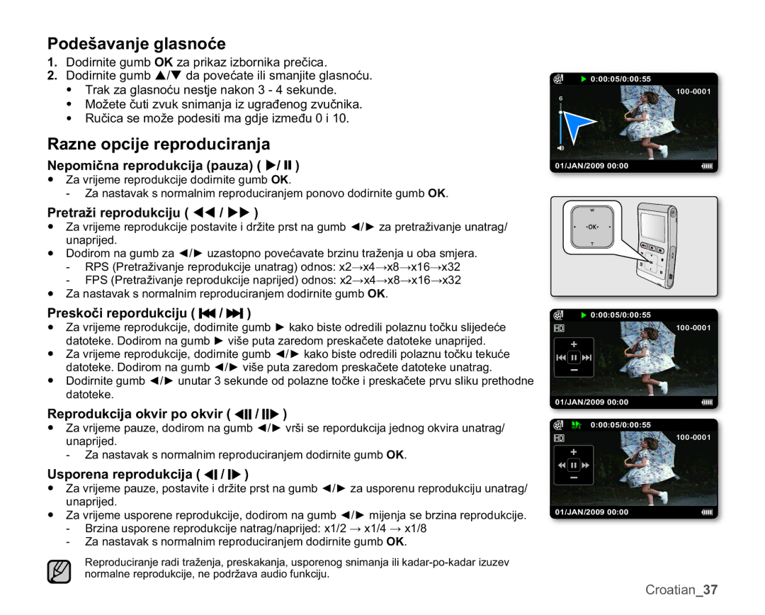 Samsung HMX-U10RP/EDC manual 3RGHãDYDQMHJODVQRüH, 5DQHRSFLMHUHSURGXFLUDQMD, 5HSURGXNFLMDRNYLUSRRNYLU   