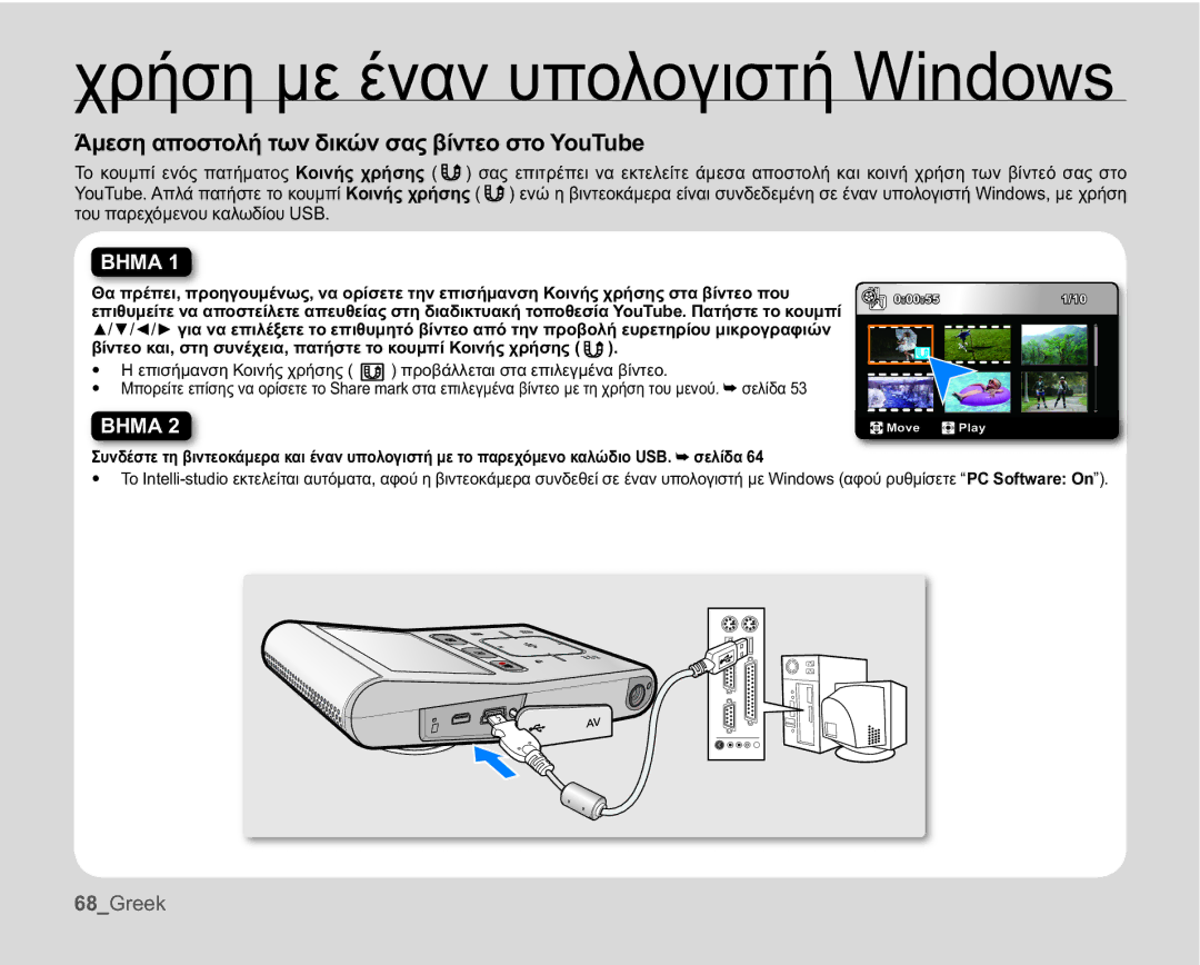 Samsung HMX-U10BP/EDC, HMX-U10RP/EDC manual ǱȝİıȘĮʌȠıĲȠȜȒĲȦȞįȚțȫȞıĮȢȕȓȞĲİȠıĲȠRX7XEH, İʌȚıȒȝĮȞıȘȀȠȚȞȒȢȤȡȒıȘȢ 