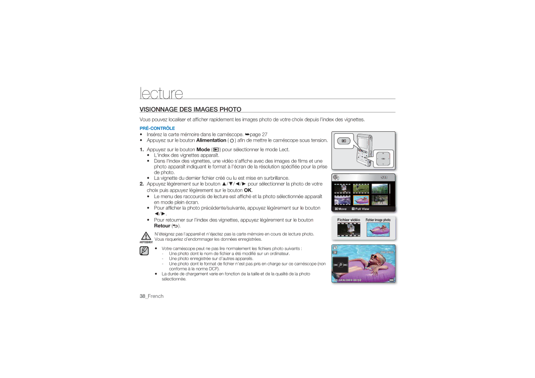 Samsung HMX-U10RP/EDC, HMX-U10BP/EDC, HMX-U10UP/EDC manual Visionnage DES Images Photo 