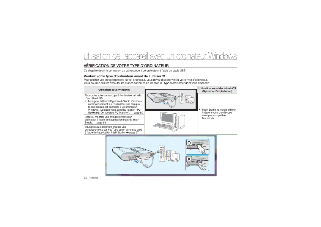 Samsung HMX-U10RP/EDC manual Vérification DE Votre Type D’ORDINATEUR, Vériﬁez votre type d’ordinateur avant de lutiliser 