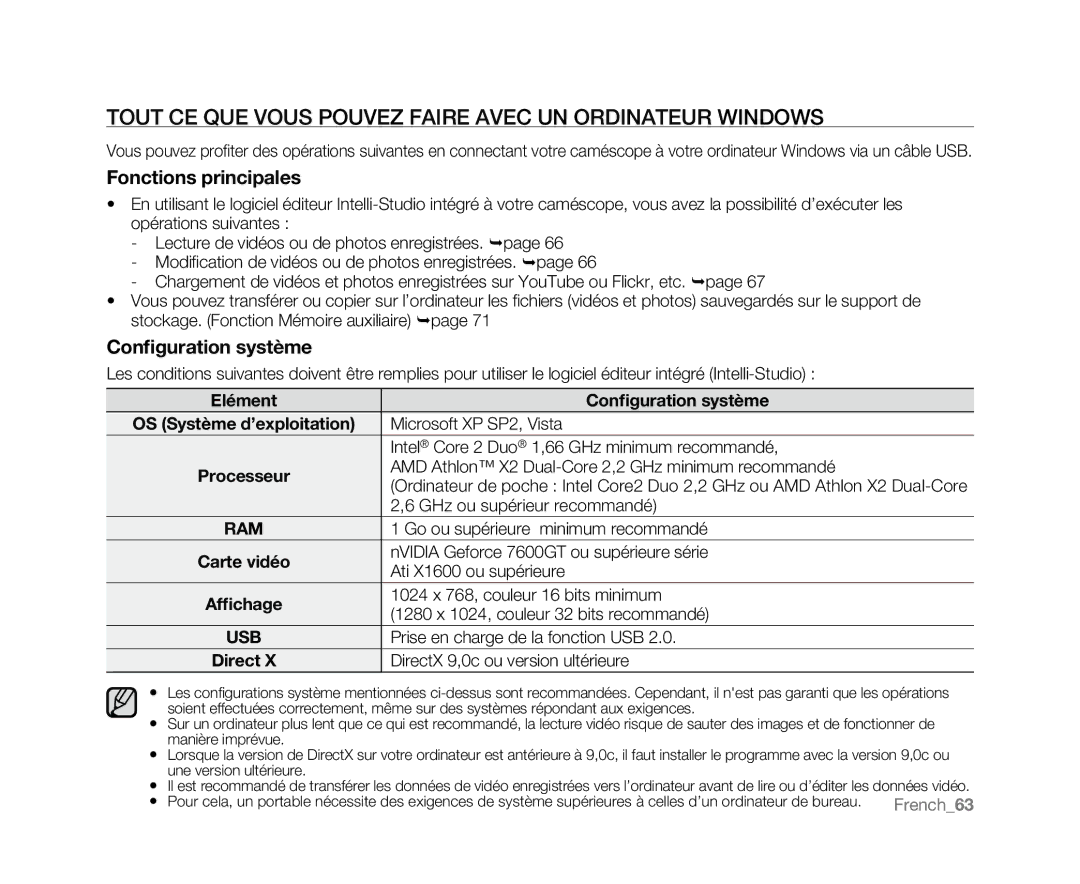 Samsung HMX-U10UP/EDC, HMX-U10BP/EDC, HMX-U10RP/EDC manual Tout CE QUE Vous Pouvez Faire Avec UN Ordinateur Windows 