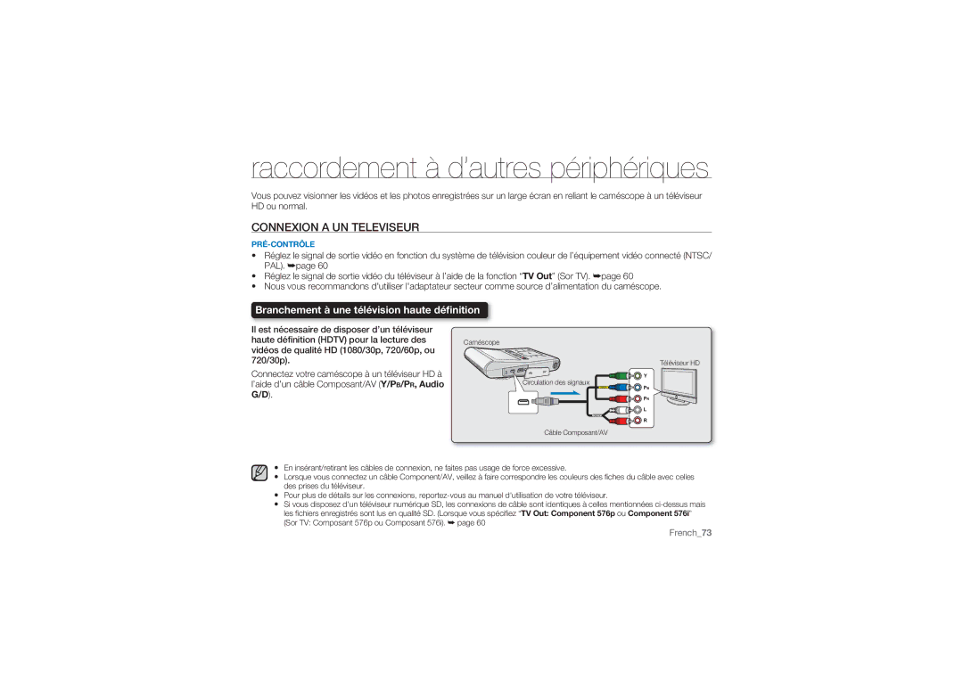 Samsung HMX-U10BP/EDC, HMX-U10RP/EDC, HMX-U10UP/EDC manual Raccordement à d’autres périphériques, Connexion a UN Televiseur 