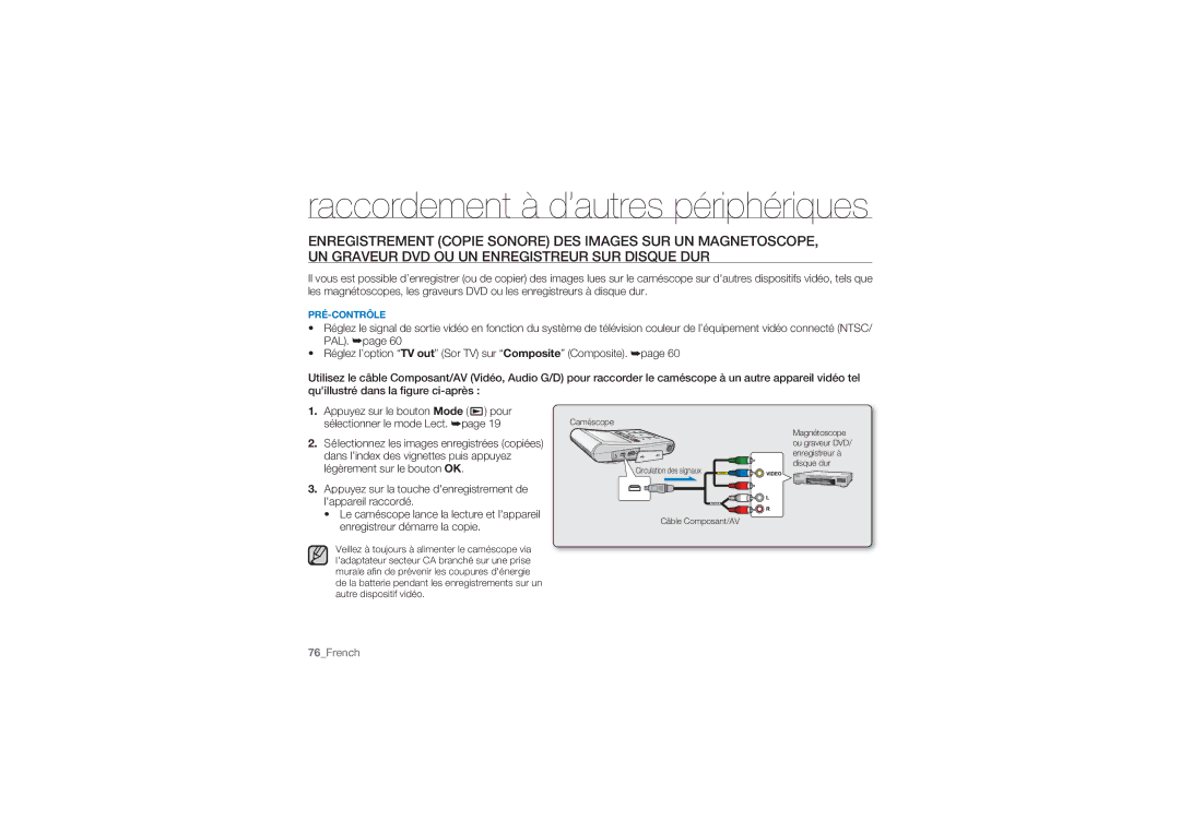 Samsung HMX-U10BP/EDC, HMX-U10RP/EDC, HMX-U10UP/EDC manual 76French 