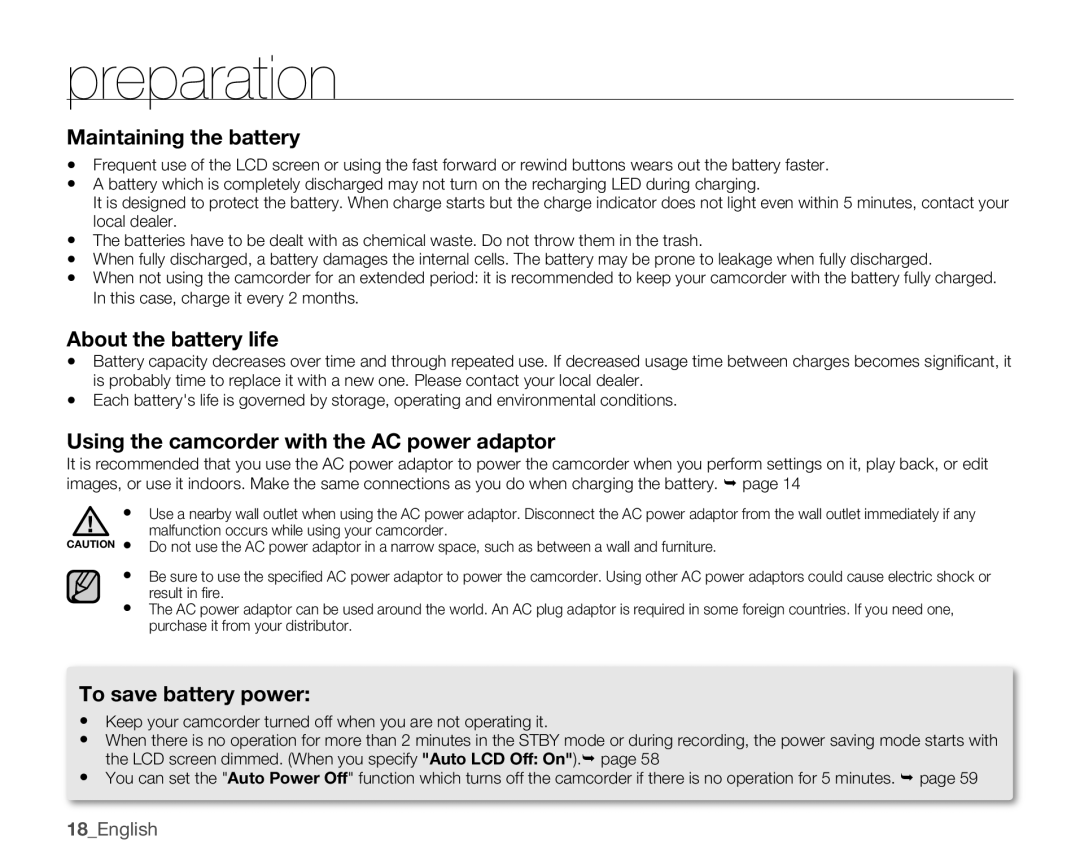 Samsung HMX-U100BN Maintaining the battery, About the battery life, Using the camcorder with the AC power adaptor 