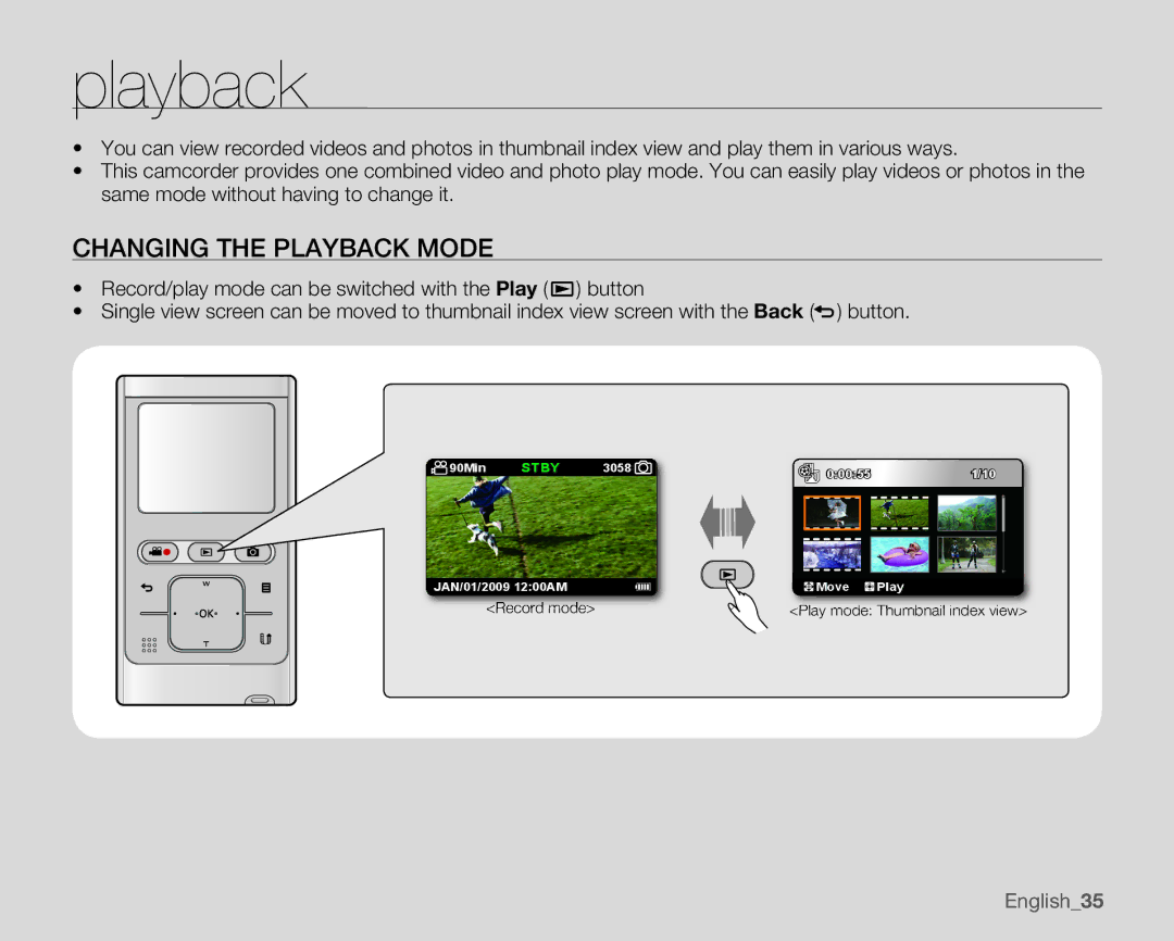 Samsung HMX-U10SN, HMX-U10EN, HMX-U100RN, HMX-U100UN, HMX-U100EN, HMX-U10BN, HMX-U100BN Changing the Playback Mode 