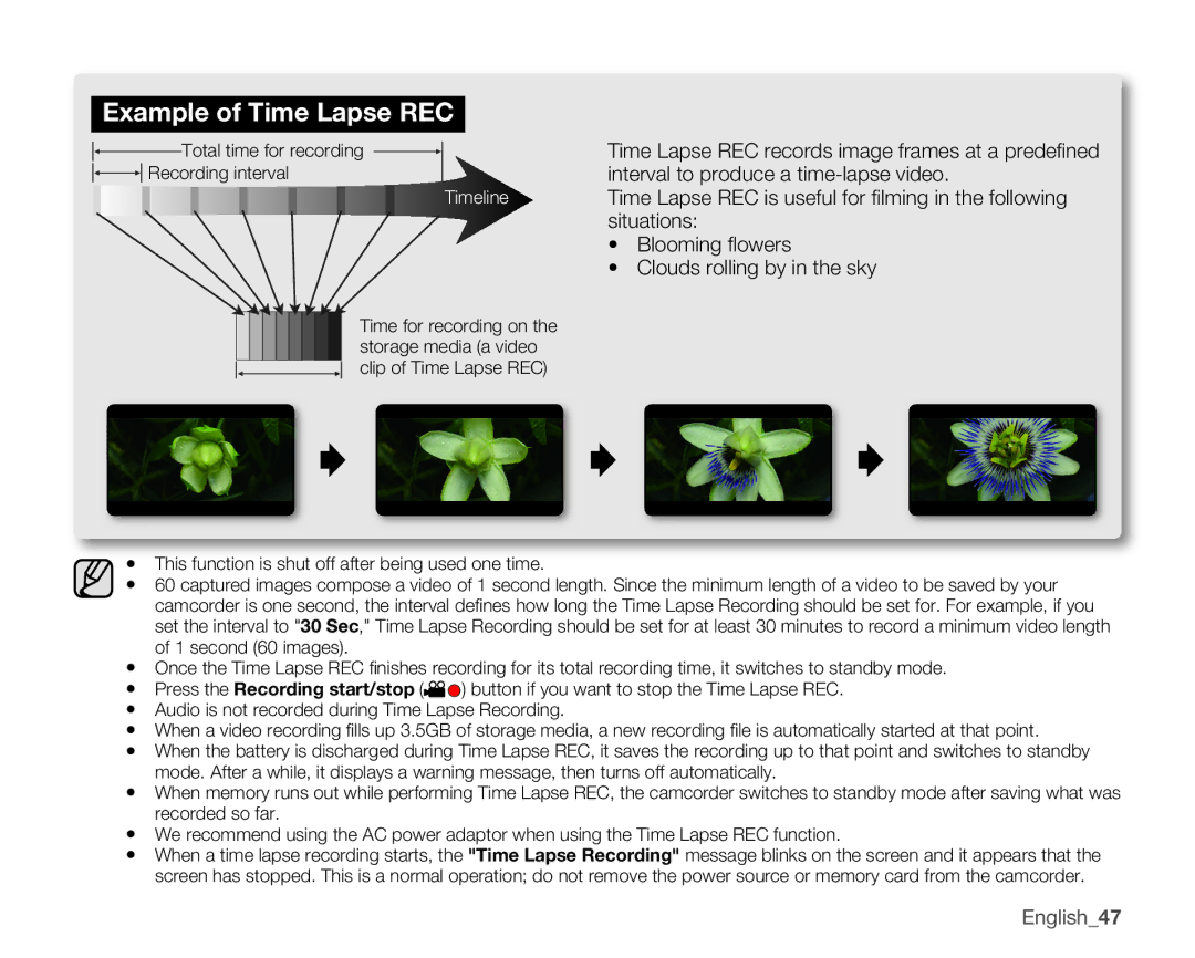 Samsung HMX-U10SN, HMX-U10EN, HMX-U100RN, HMX-U100UN, HMX-U100EN, HMX-U10BN, HMX-U100BN, HMX-U100SN Example of Time Lapse REC 